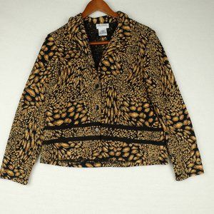 Vintage Womens Blazer Jacket 12 Brown Black Geometric Funky Button Up 90s